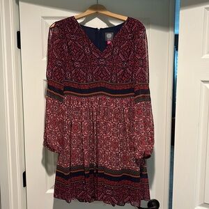 Vince Camuto Red and Navy Long Sleeve Dress